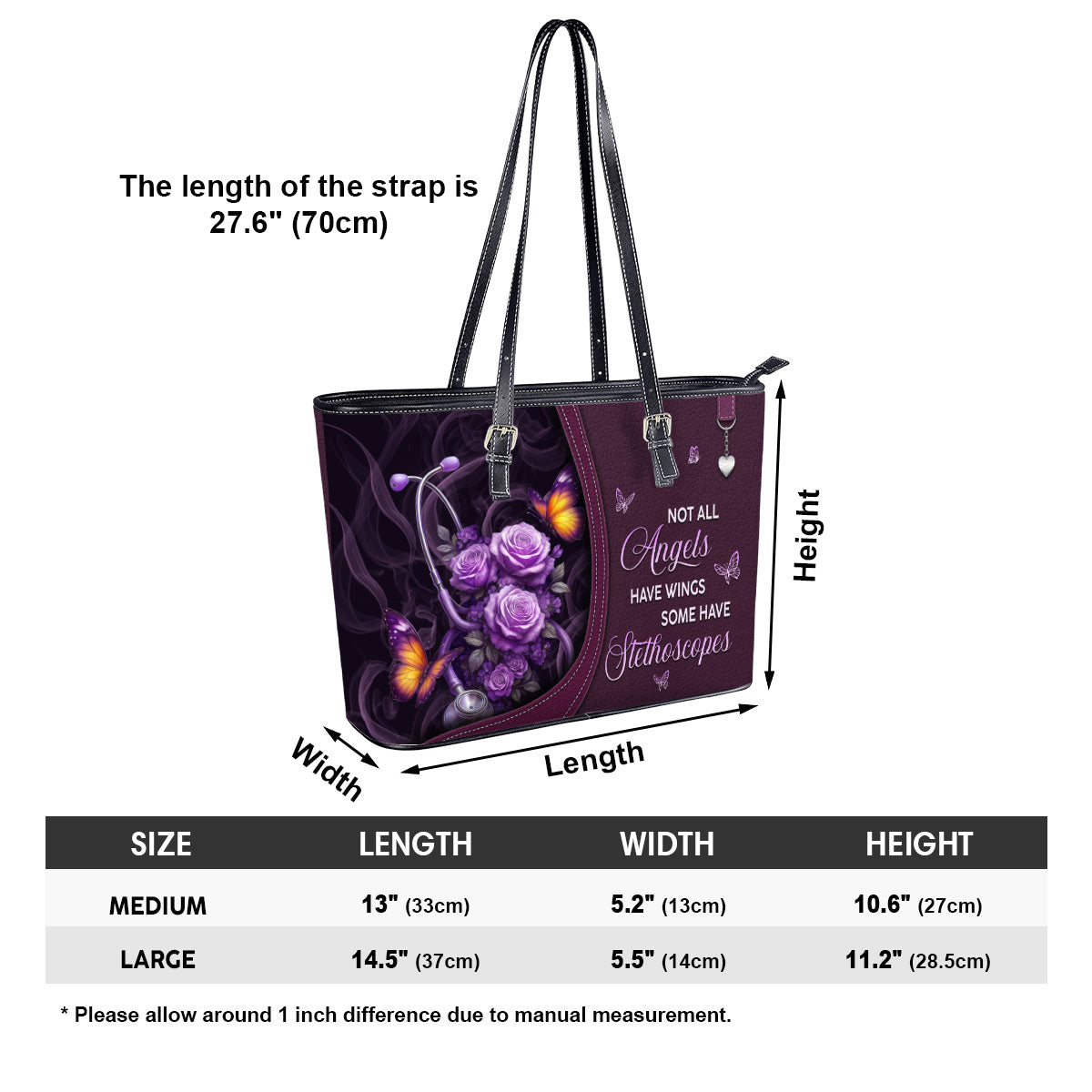 Stethoscope And Flowers - Personalized Custom Nurse Leather Tote Bag