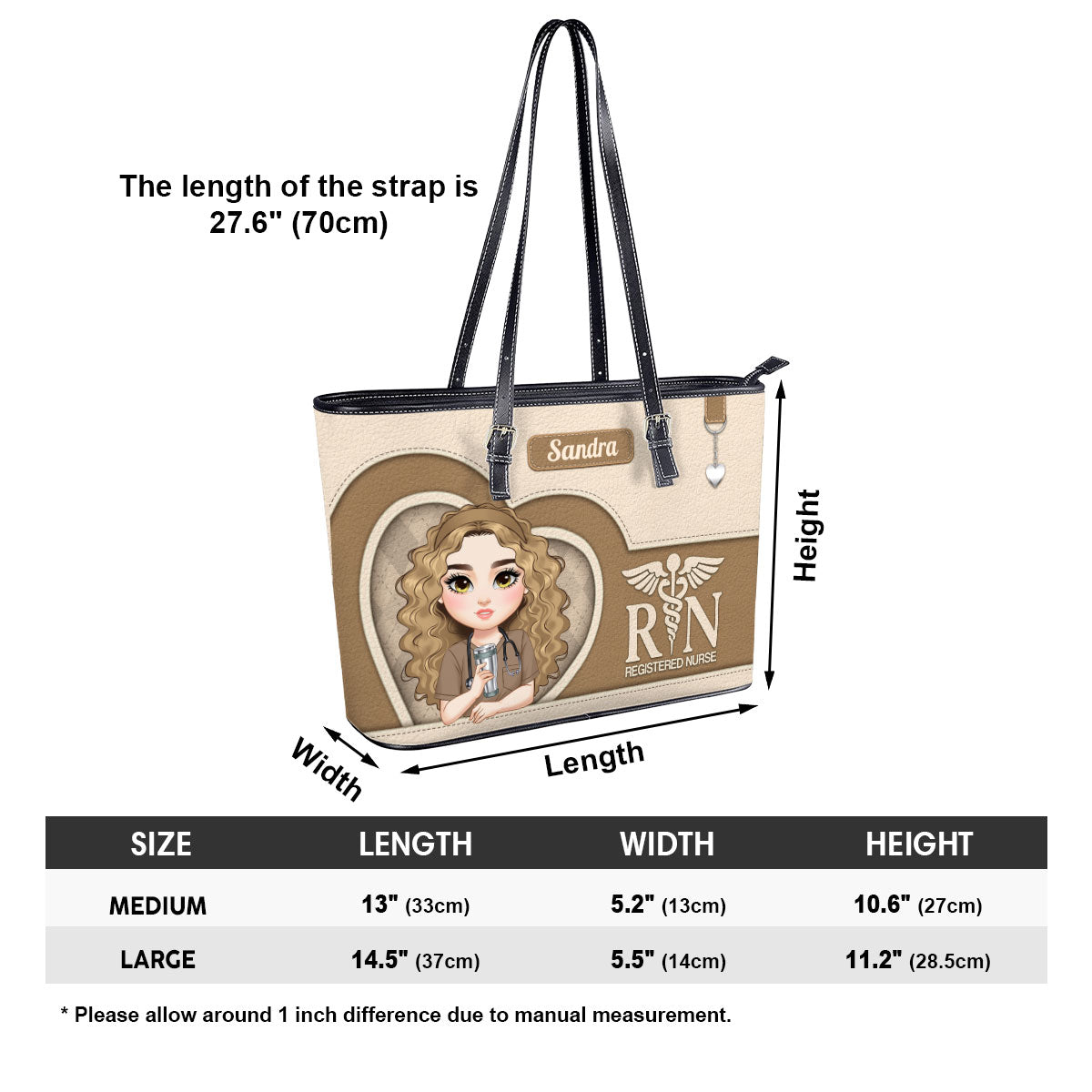 Nurse With Beautiful Heart - Personalized Custom Nurse Leather Tote Bag