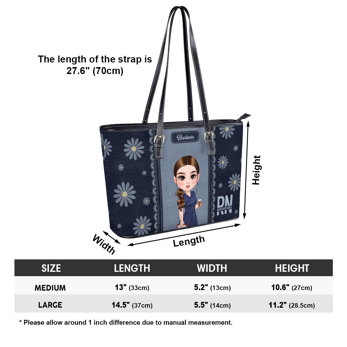Daisy Nurse - Personalized Custom Nurse Leather Tote Bag