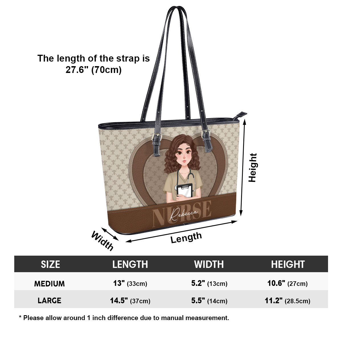 Heart And Mind - Personalized Custom Nurse Leather Tote Bag