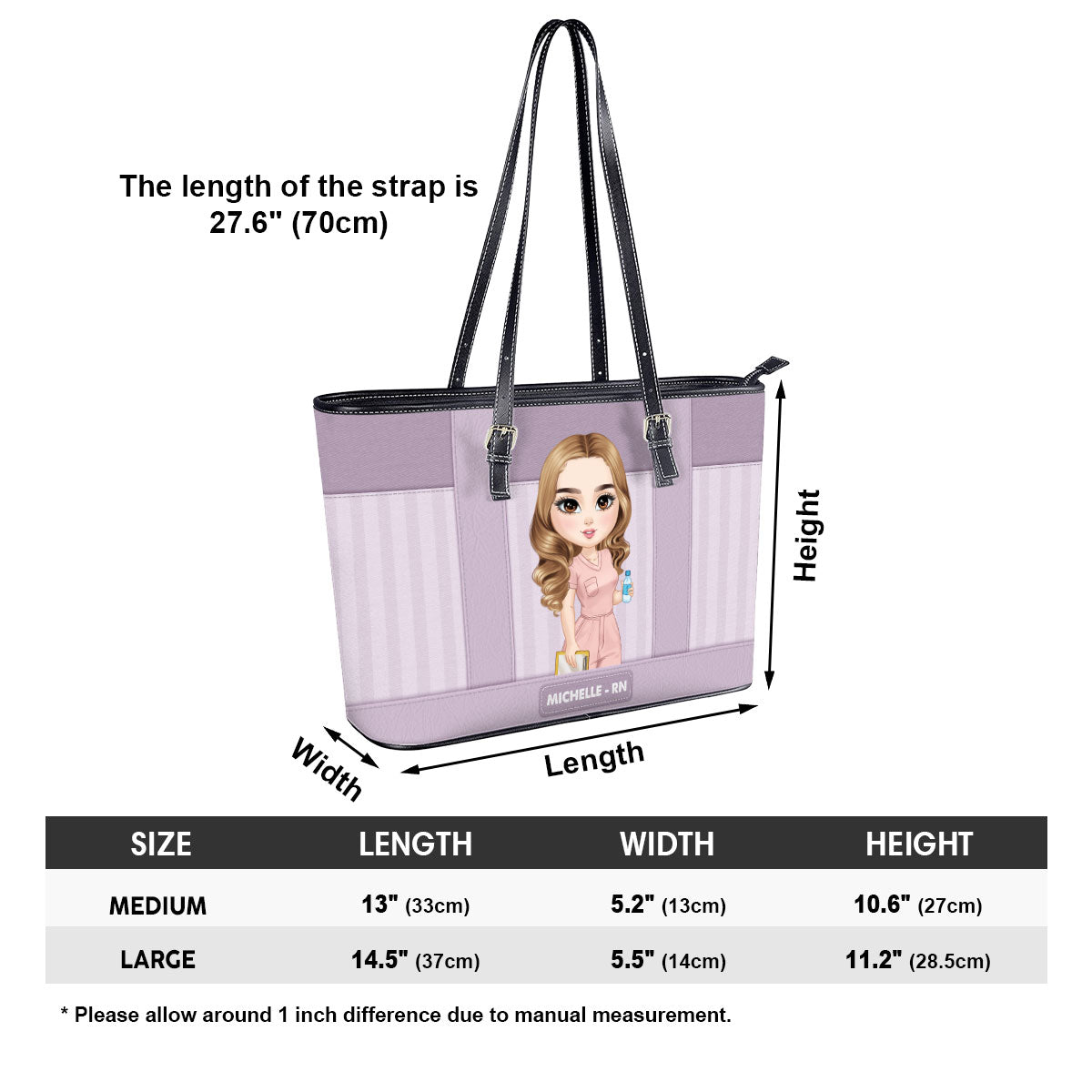 Striped Pattern Nurse - Personalized Custom Nurse Leather Tote Bag