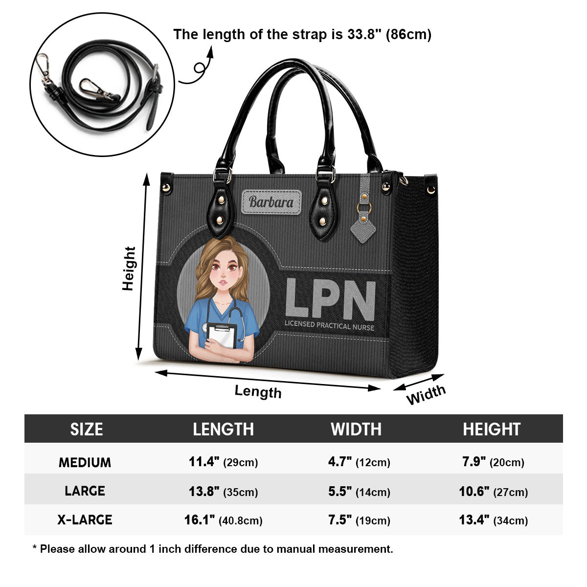 Denim Corduroy Nurse - Personalized Custom Leather Handbag