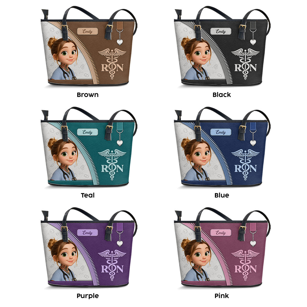 Simple Nurse Life Cartoon- Personalized Custom Nurse Leather Tote Bag