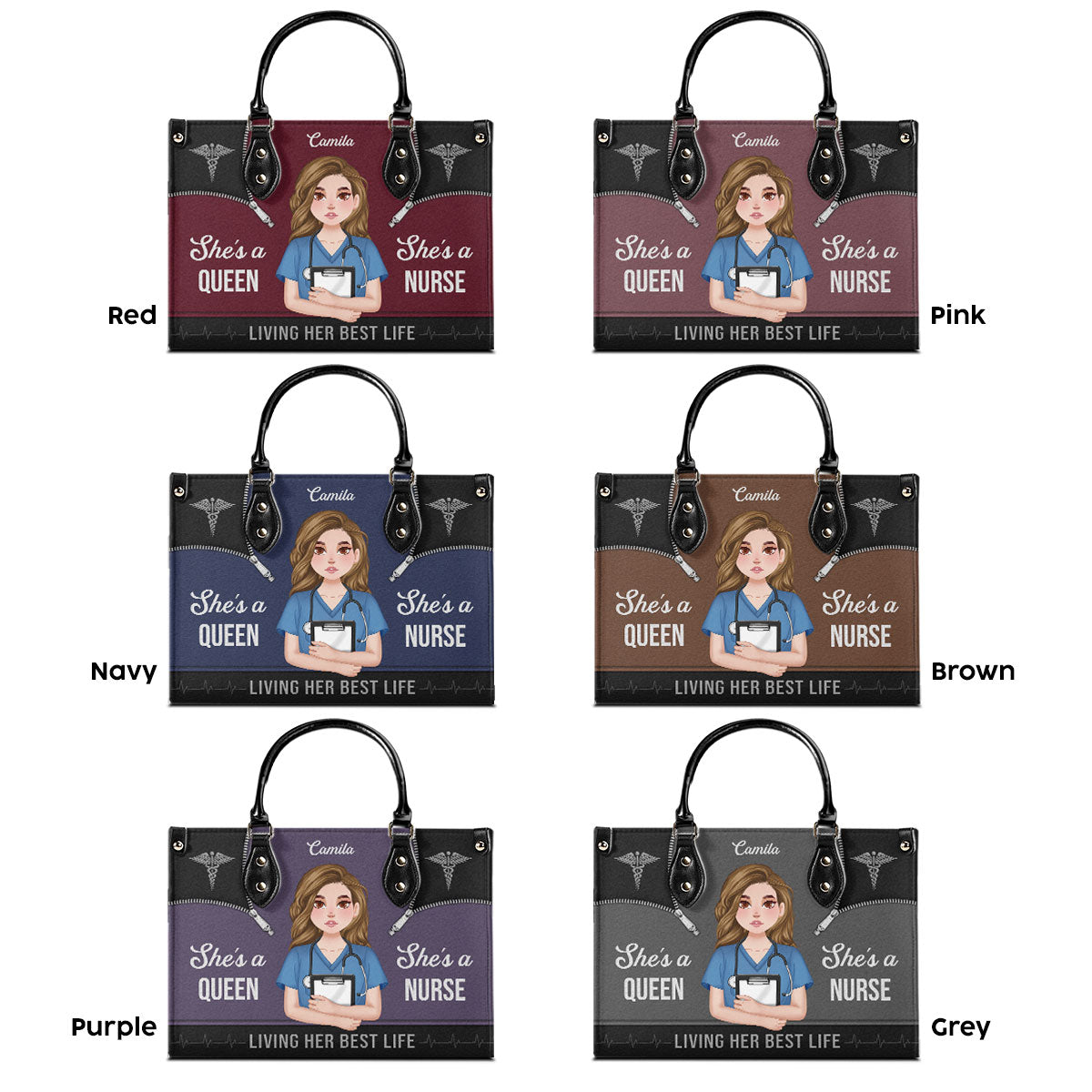 Nurse Queen Life - Personalized Custom Leather Handbag