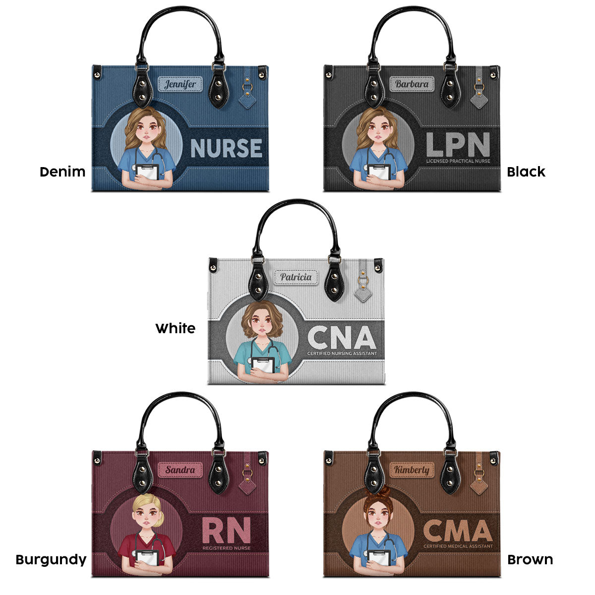 Denim Corduroy Nurse - Personalized Custom Leather Handbag