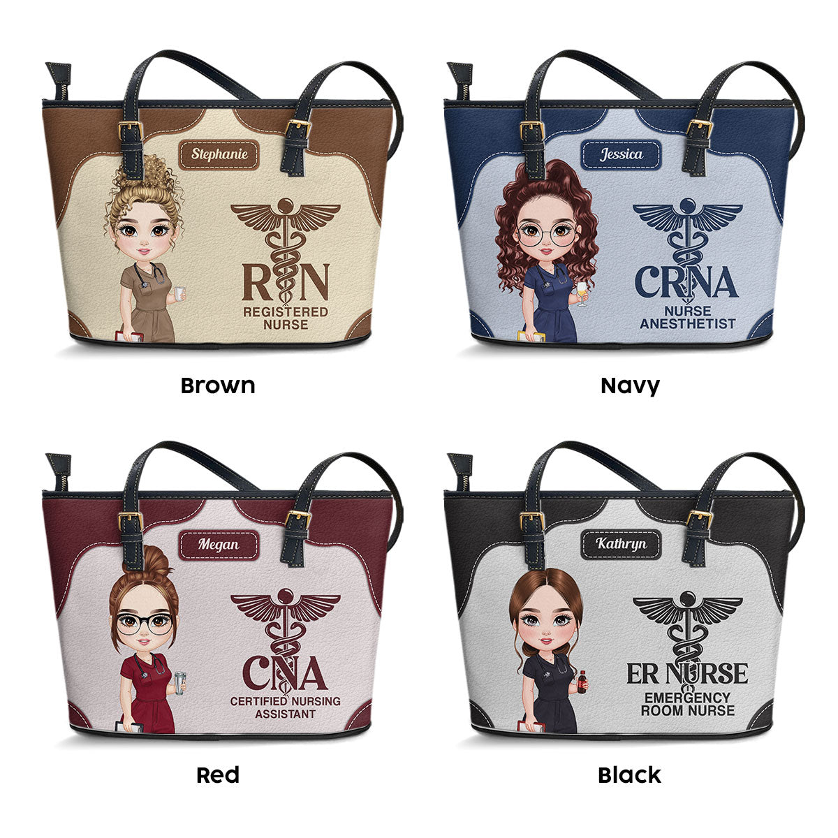 Nurse Caring - Personalized Custom Nurse Leather Tote Bag