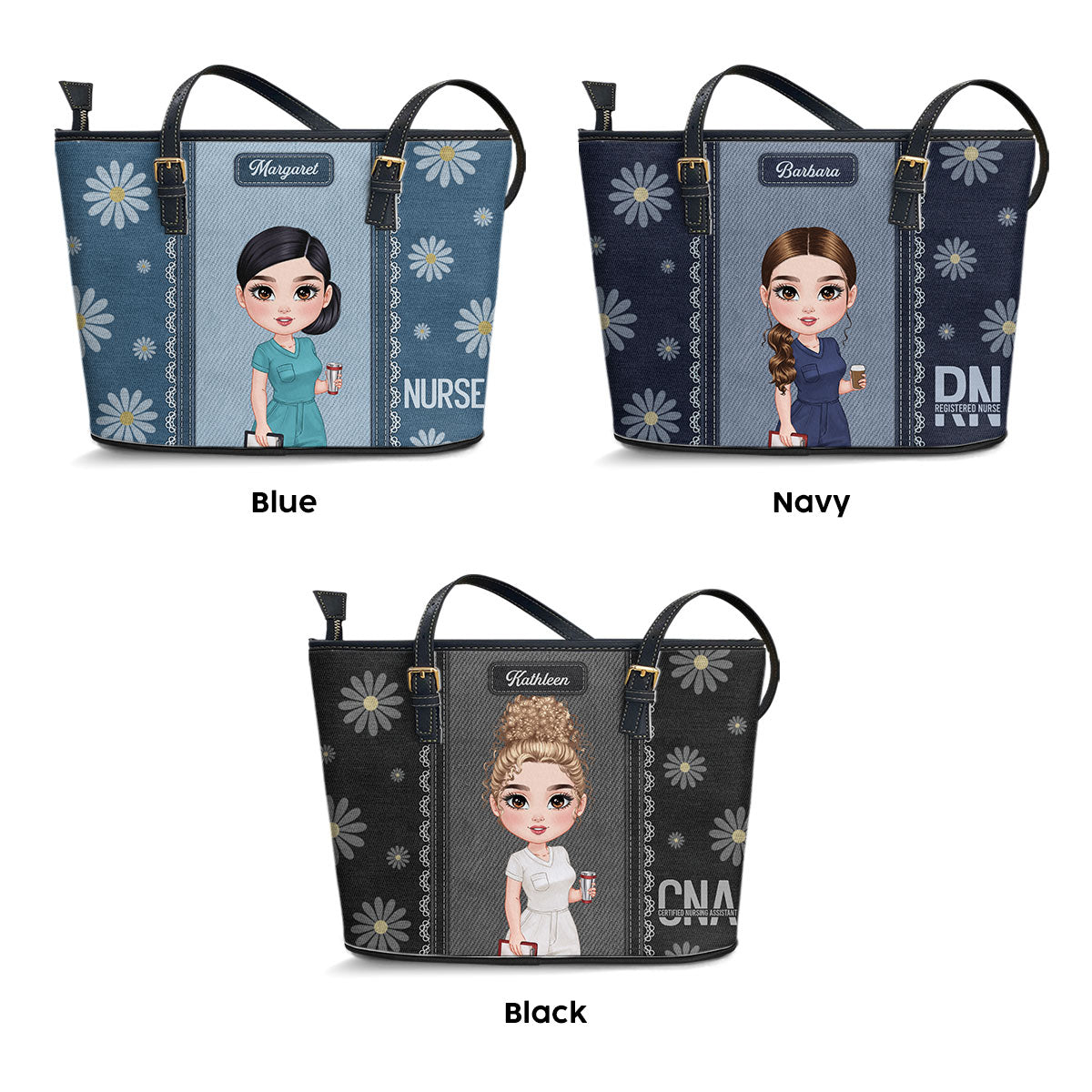 Daisy Nurse - Personalized Custom Nurse Leather Tote Bag