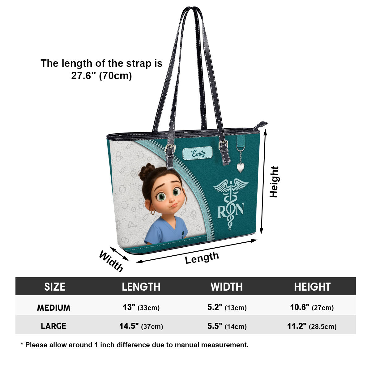 Simple Nurse Life Cartoon- Personalized Custom Nurse Leather Tote Bag