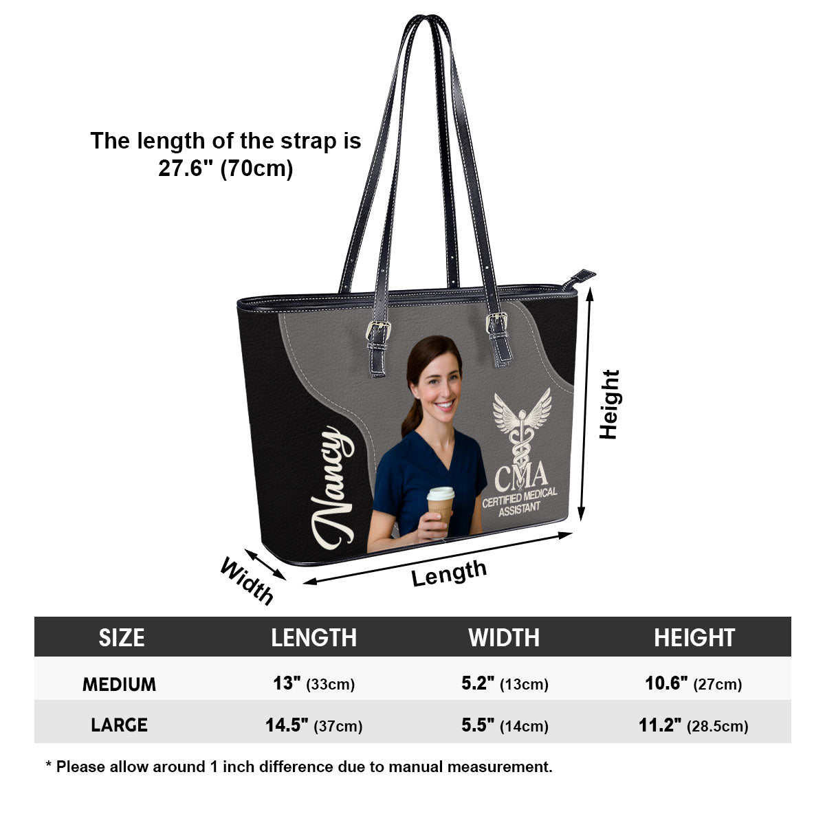 Nurse With Love Cartoon - Personalized Custom Nurse Leather Tote Bag