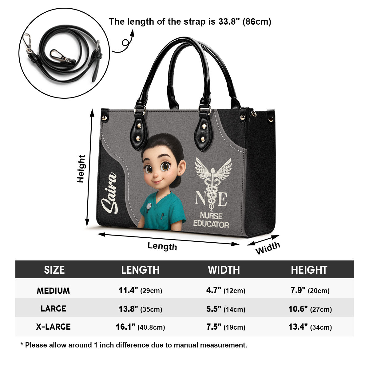 Nurse With Love Cartoon - Personalized Custom Leather Handbag