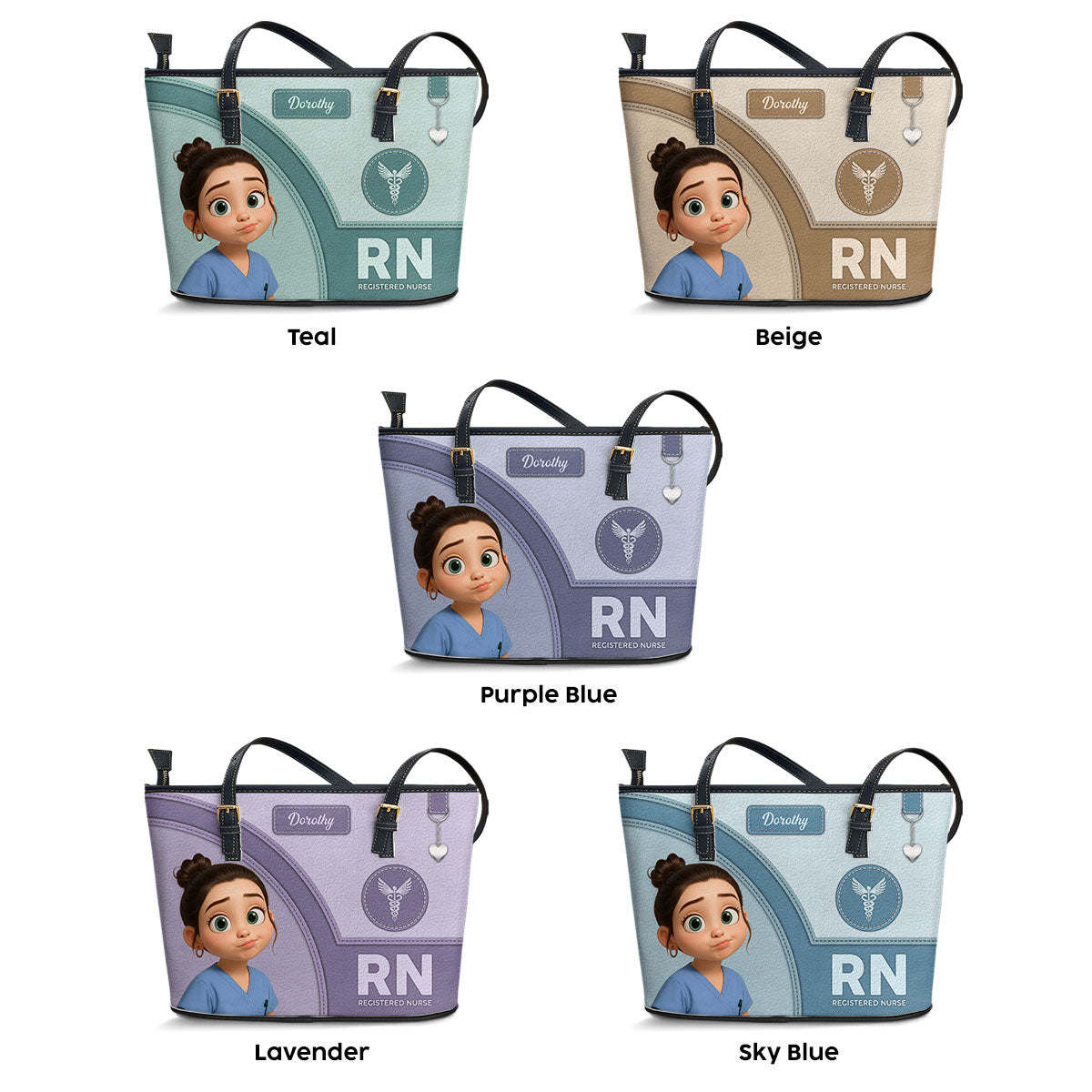 Gentle Style Nurse Cartoon - Personalized Custom Nurse Leather Tote Bag