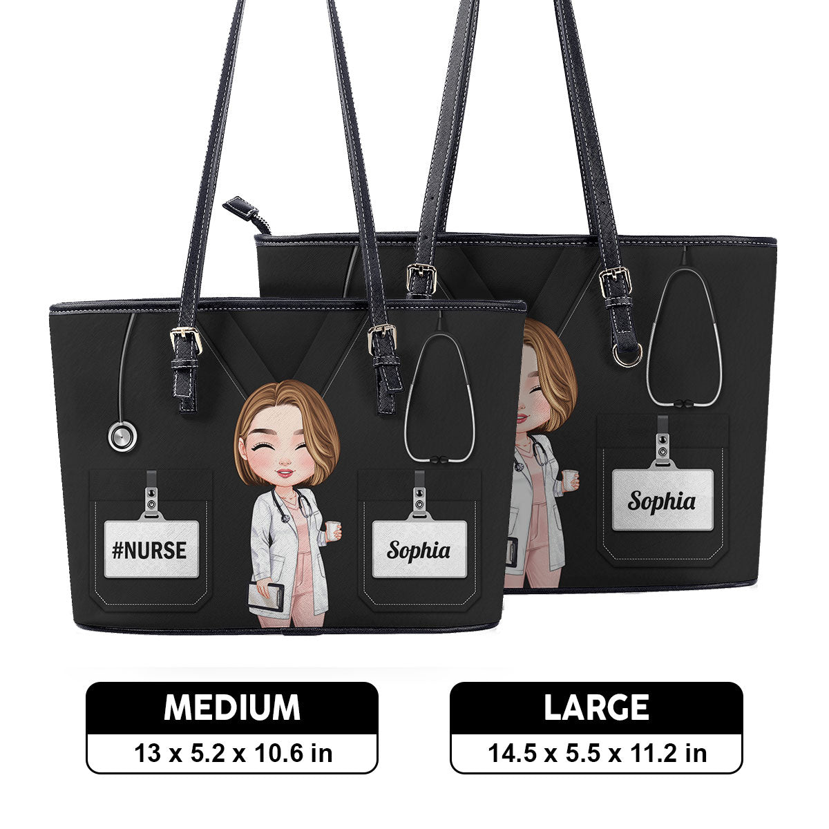 Elegant Nurse Scrub - Personalized Custom Nurse Leather Tote Bag