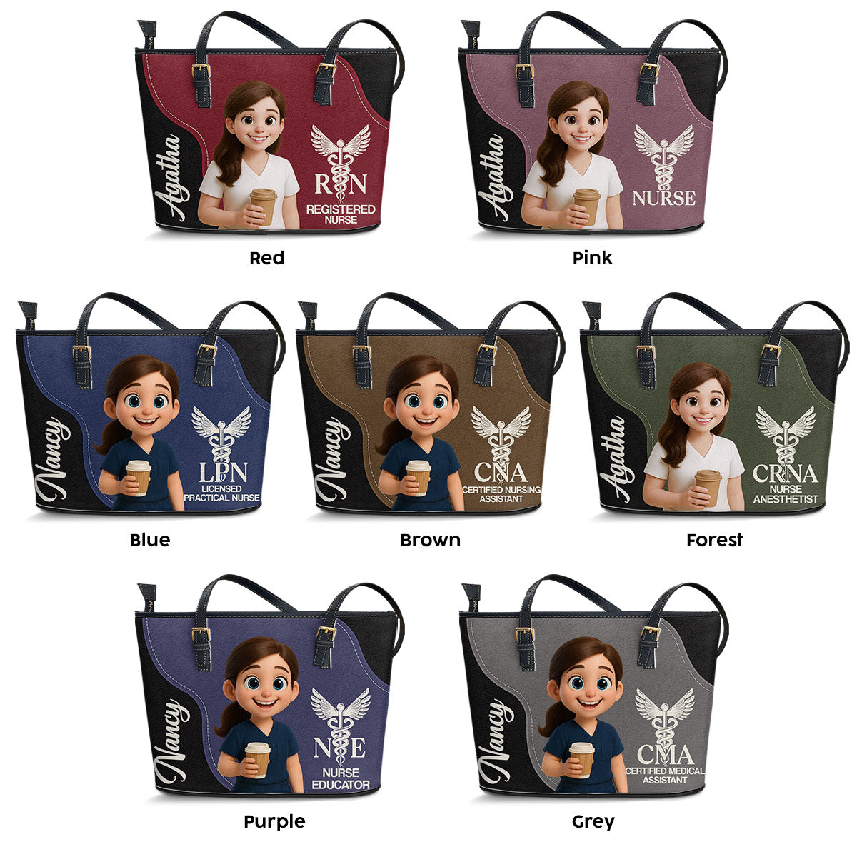 Nurse With Love Cartoon - Personalized Custom Nurse Leather Tote Bag