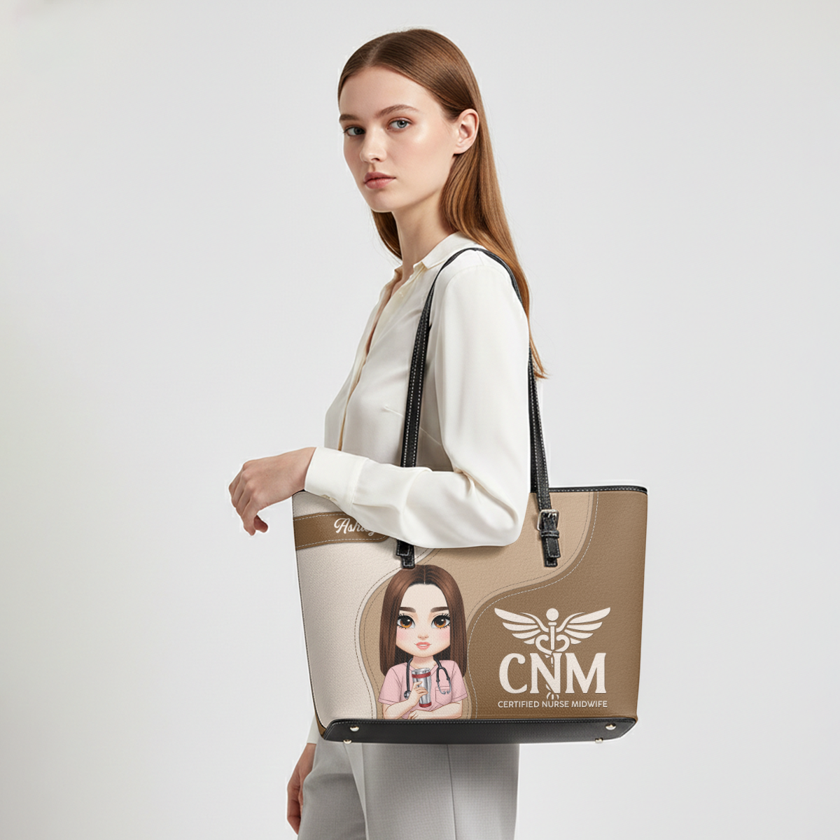 Calm Nurse Spirit - Personalized Custom Nurse Leather Tote Bag