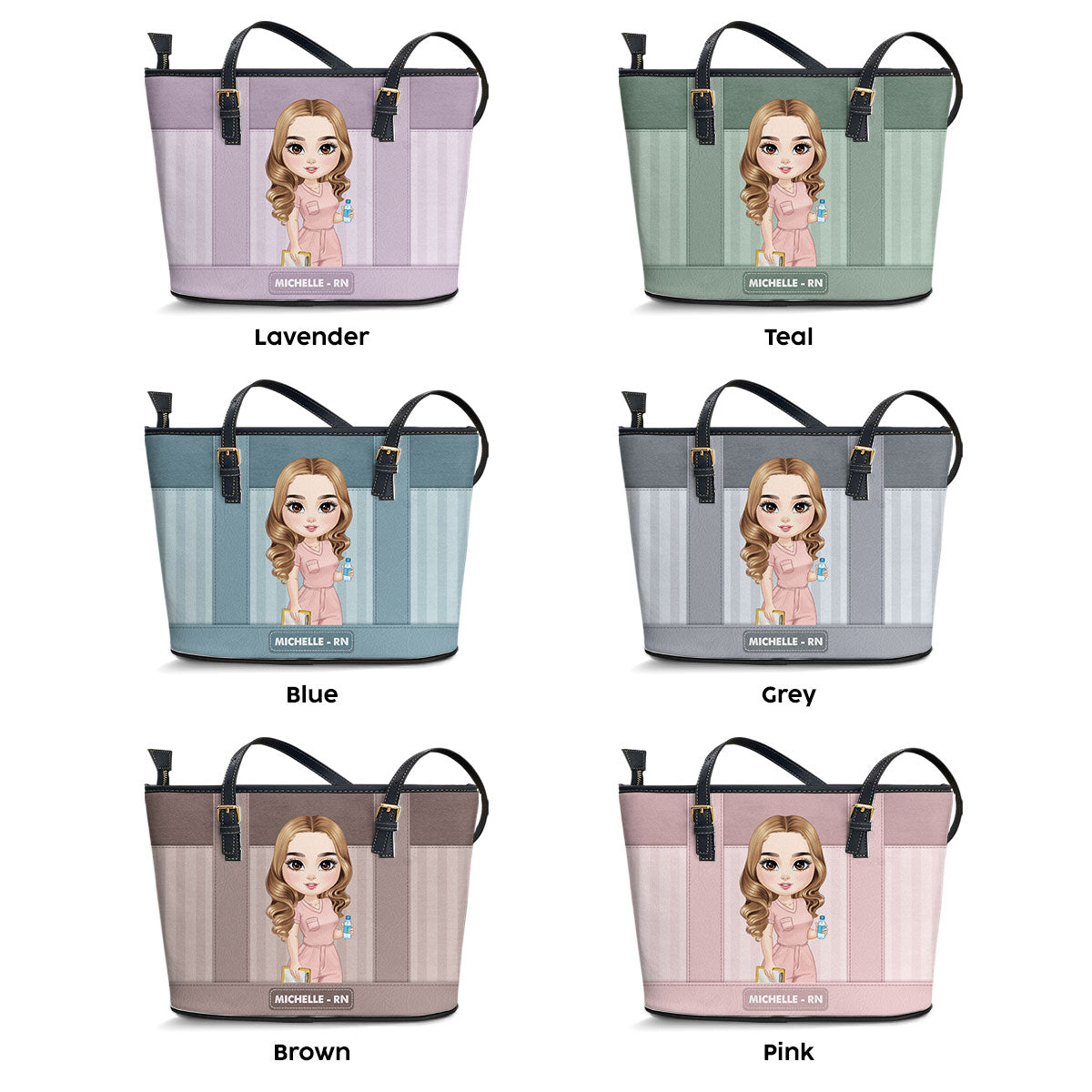 Striped Pattern Nurse - Personalized Custom Nurse Leather Tote Bag
