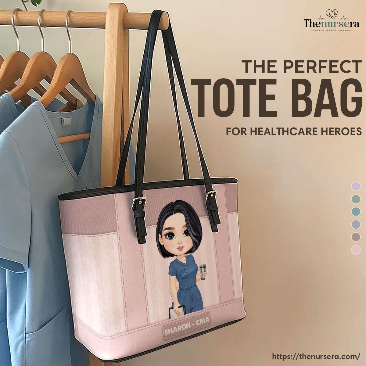 Striped Pattern Nurse - Personalized Custom Nurse Leather Tote Bag