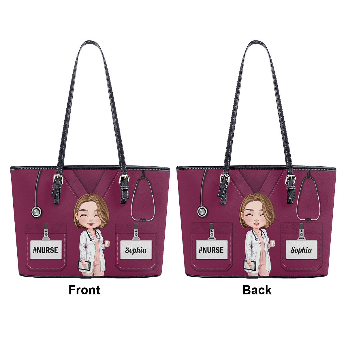 Elegant Nurse Scrub - Personalized Custom Nurse Leather Tote Bag
