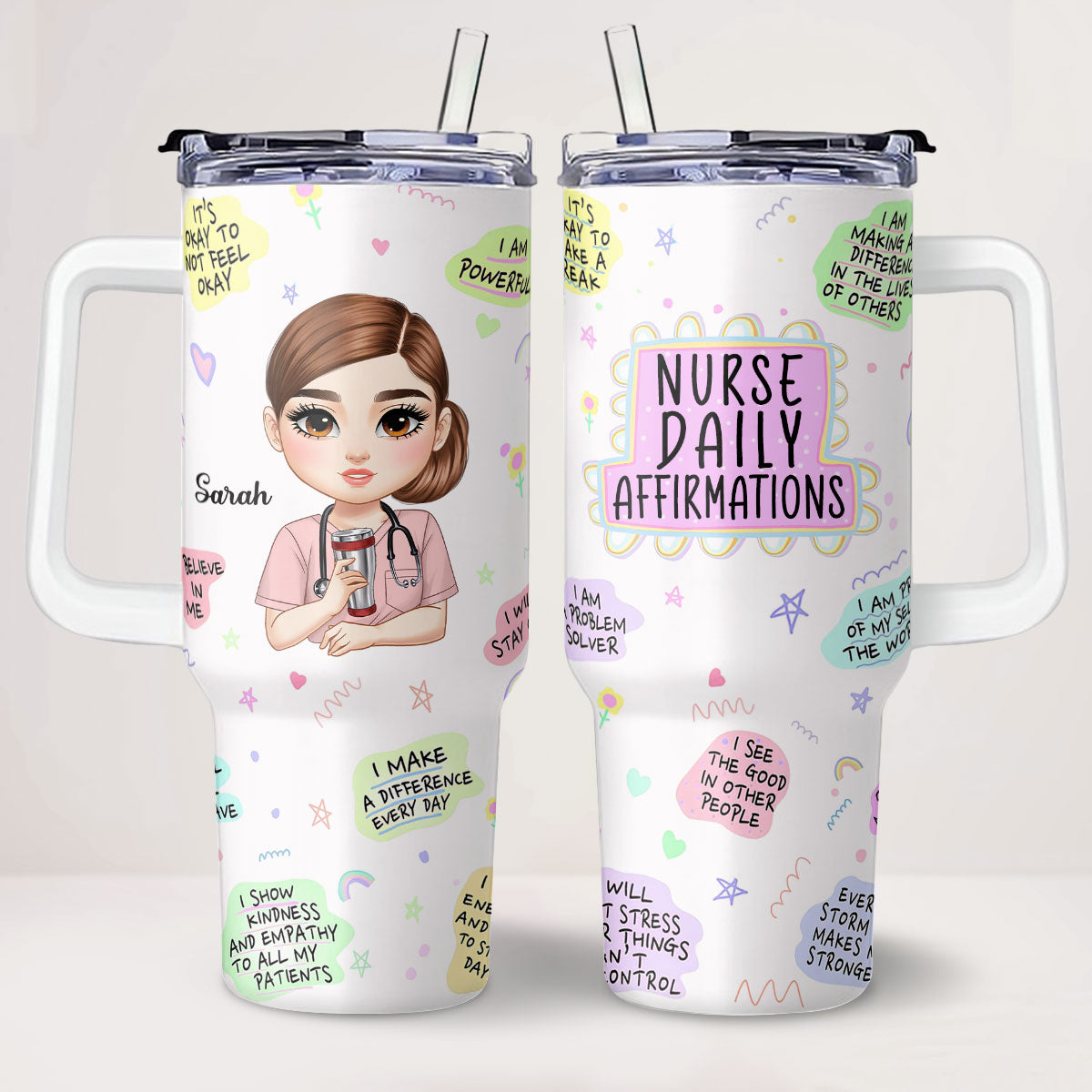 Nurse Affirmations - Personalized Nurse 40oz Tumbler With Handle