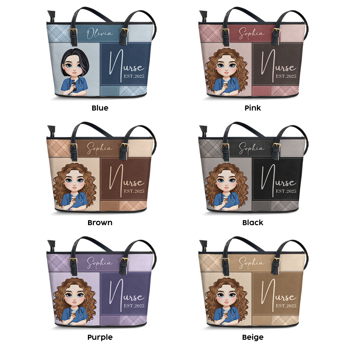 Nurse Est 2025 - Personalized Custom Nurse Leather Tote Bag