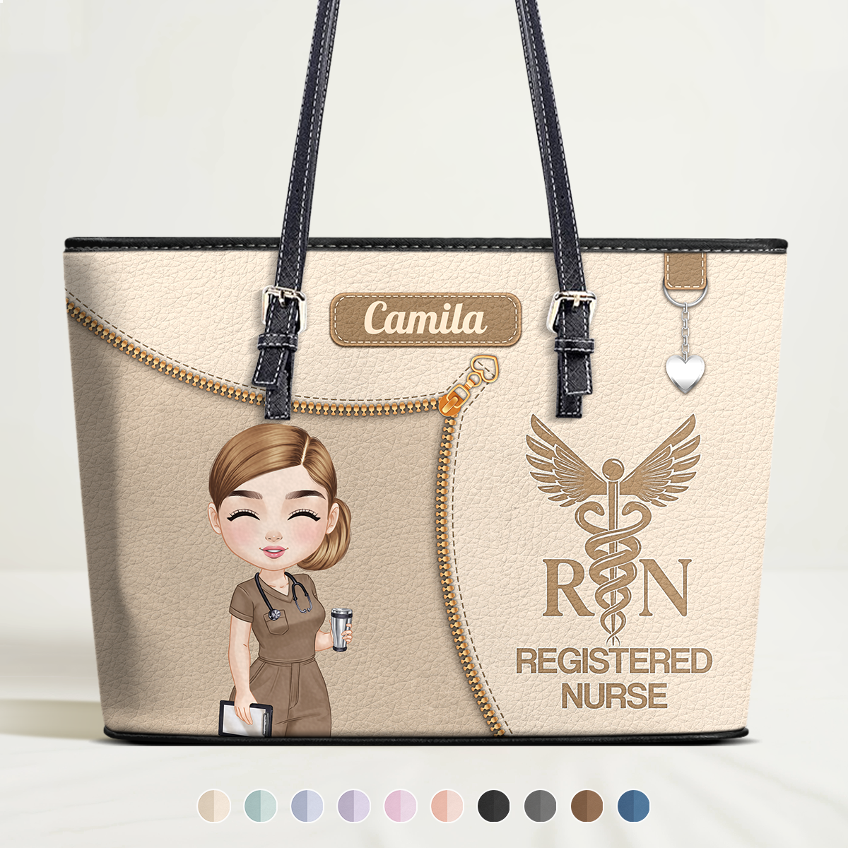 Watercolor Nurse - Personalized Custom Nurse Leather Tote Bag