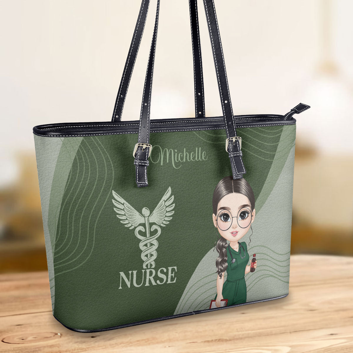 The Nurse - Personalized Custom Nurse Leather Tote Bag