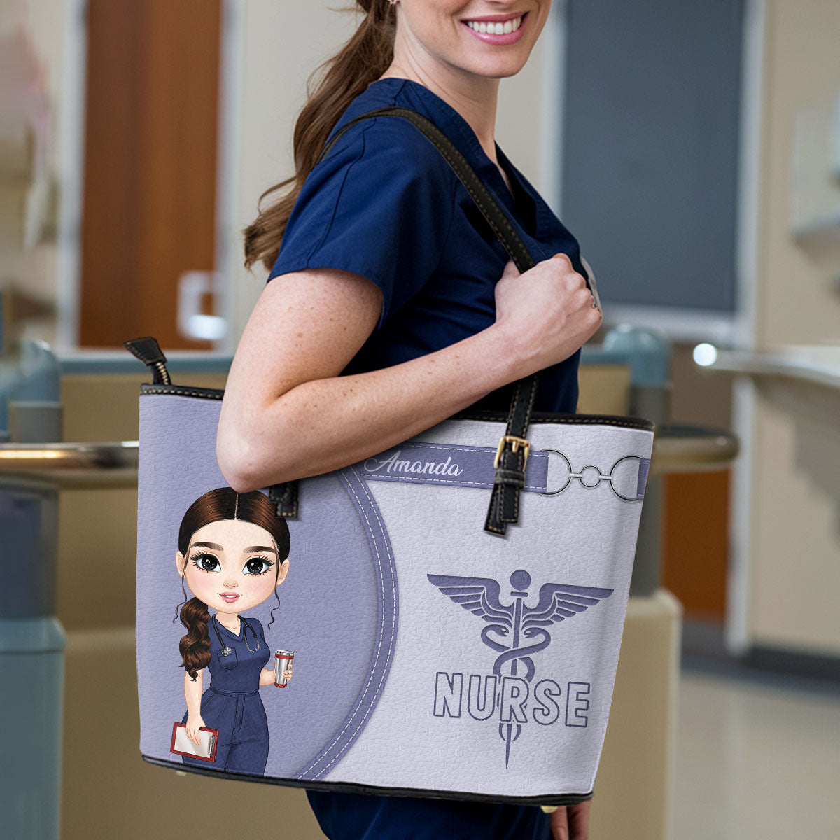 Nurse Love Scrubs - Personalized Custom Nurse Leather Tote Bag