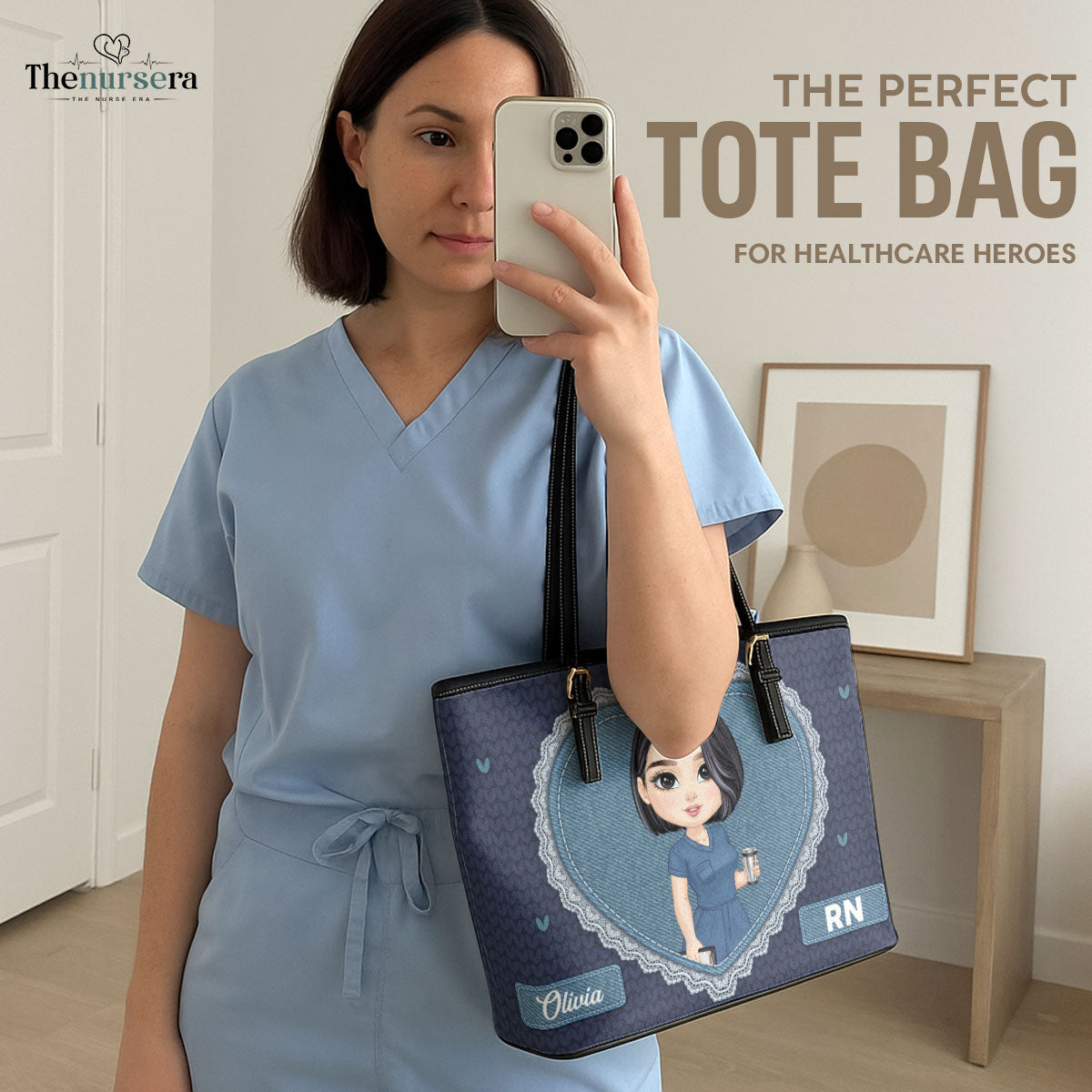 Just A Happy Nurse - Personalized Custom Nurse Leather Tote Bag