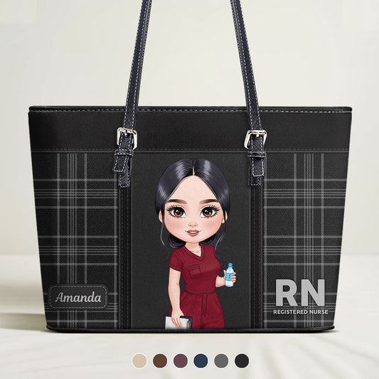 Round Nurse - Personalized Custom Nurse Leather Tote Bag