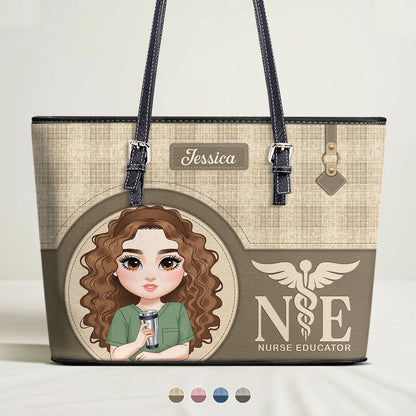 Nurse Grateful Life - Personalized Custom Nurse Leather Tote Bag