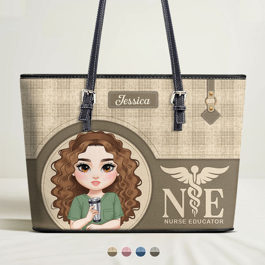 Nurse Grateful Life - Personalized Custom Nurse Leather Tote Bag