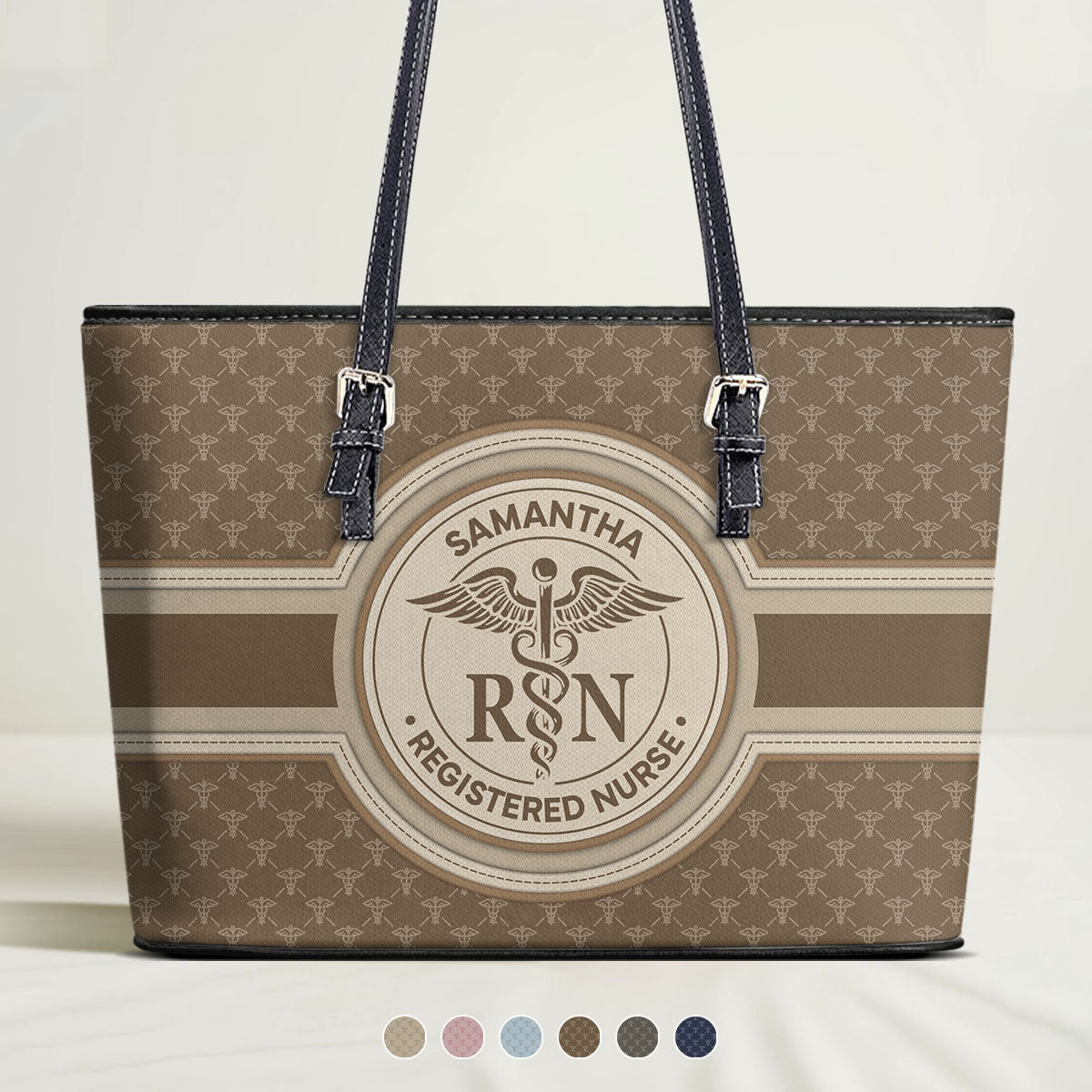 Nurse Monogram Style - Personalized Custom Nurse Leather Tote Bag