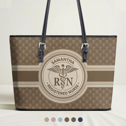 Nurse Monogram Style - Personalized Custom Nurse Leather Tote Bag