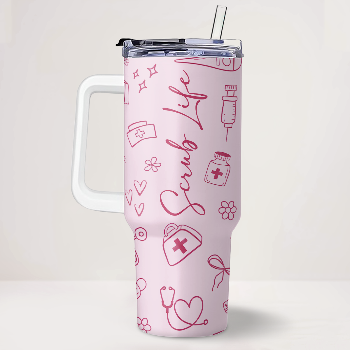 Pastel Scrub - Personalized Nurse 40oz Tumbler With Handle