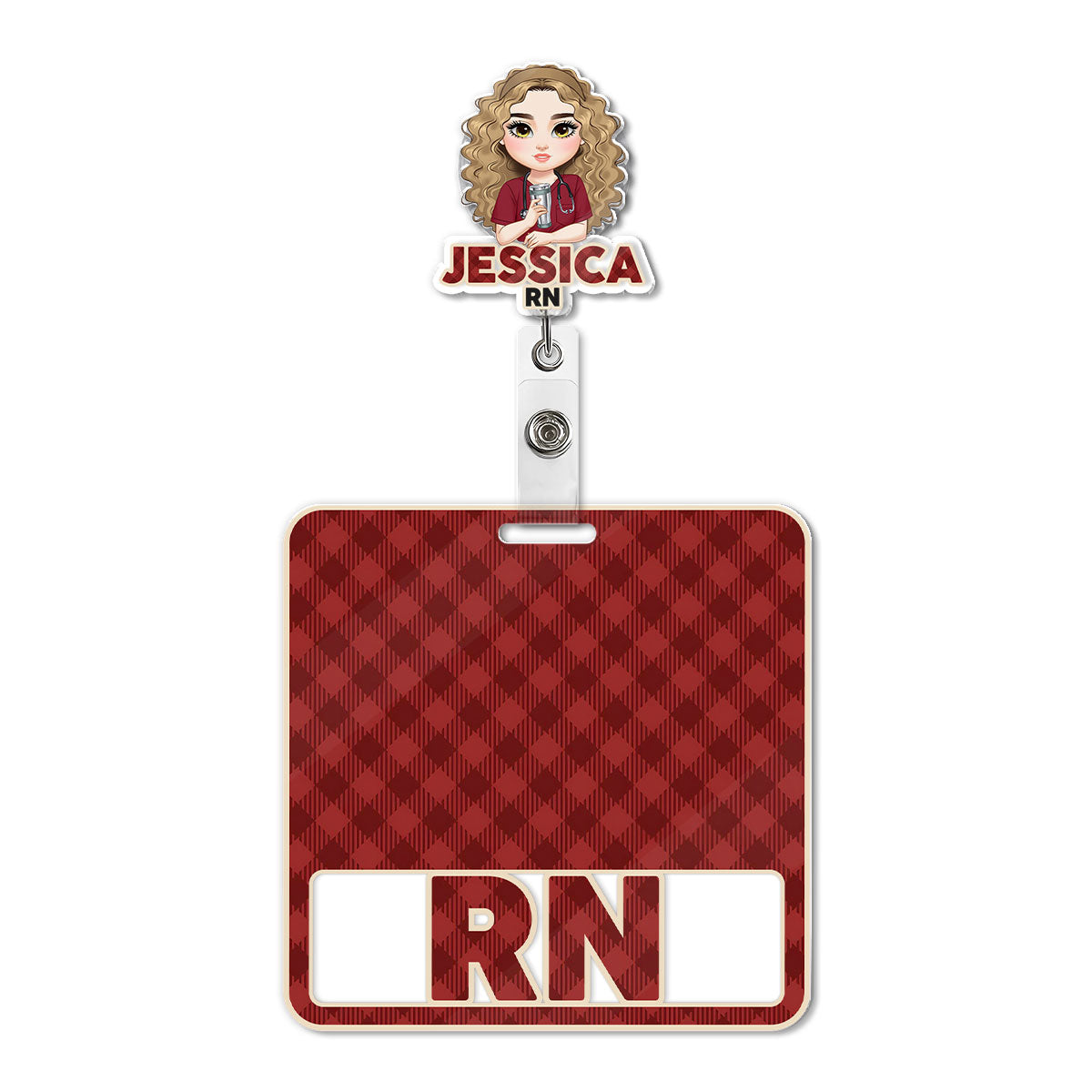 Nurse Red Plaid - Personalized Nurse Badge Reel & Buddy Set