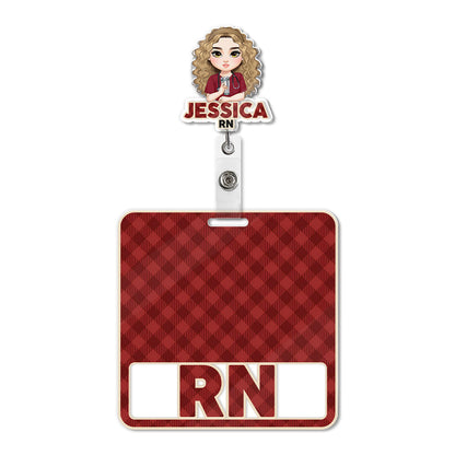 Nurse Red Plaid - Personalized Nurse Badge Reel & Buddy Set