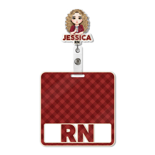 Nurse Red Plaid - Personalized Nurse Badge Reel & Buddy Set