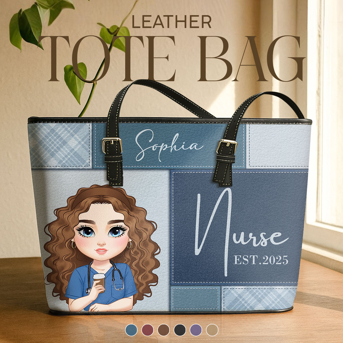 Nurse Est 2025 - Personalized Custom Nurse Leather Tote Bag