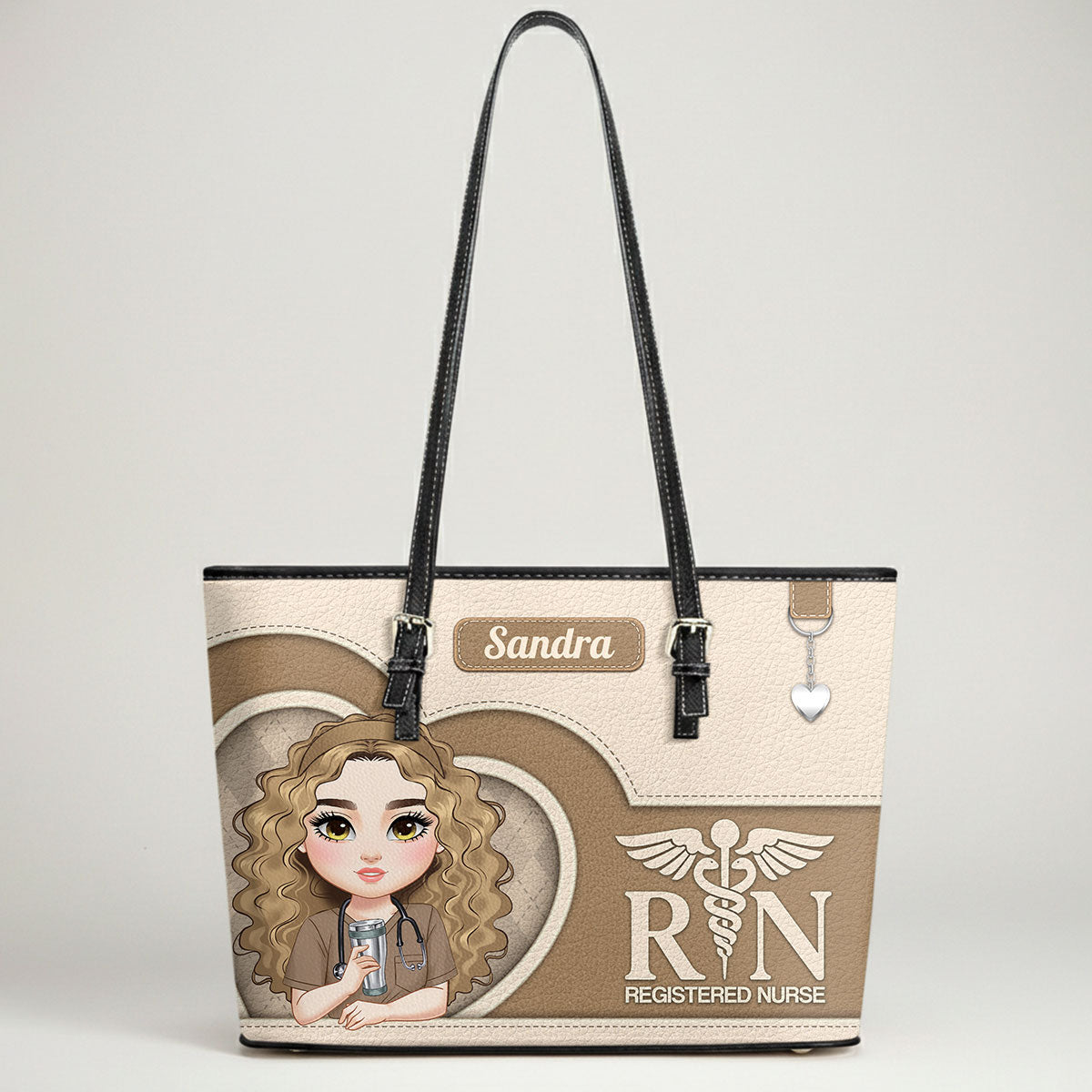 Nurse With Beautiful Heart - Personalized Custom Nurse Leather Tote Bag