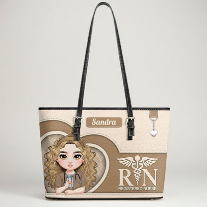 Nurse With Beautiful Heart - Personalized Custom Nurse Leather Tote Bag