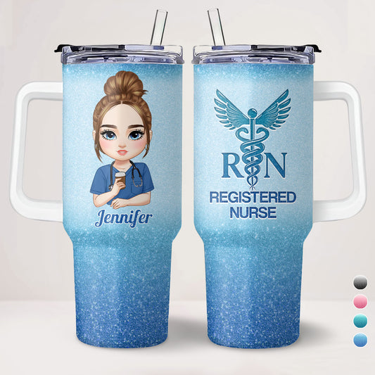 Glitter Nurse With Love - Personalized Nurse 40oz Tumbler With Handle