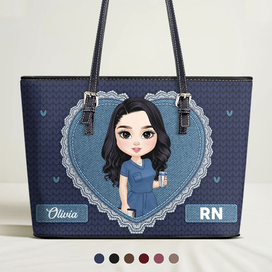 Just A Happy Nurse - Personalized Custom Nurse Leather Tote Bag
