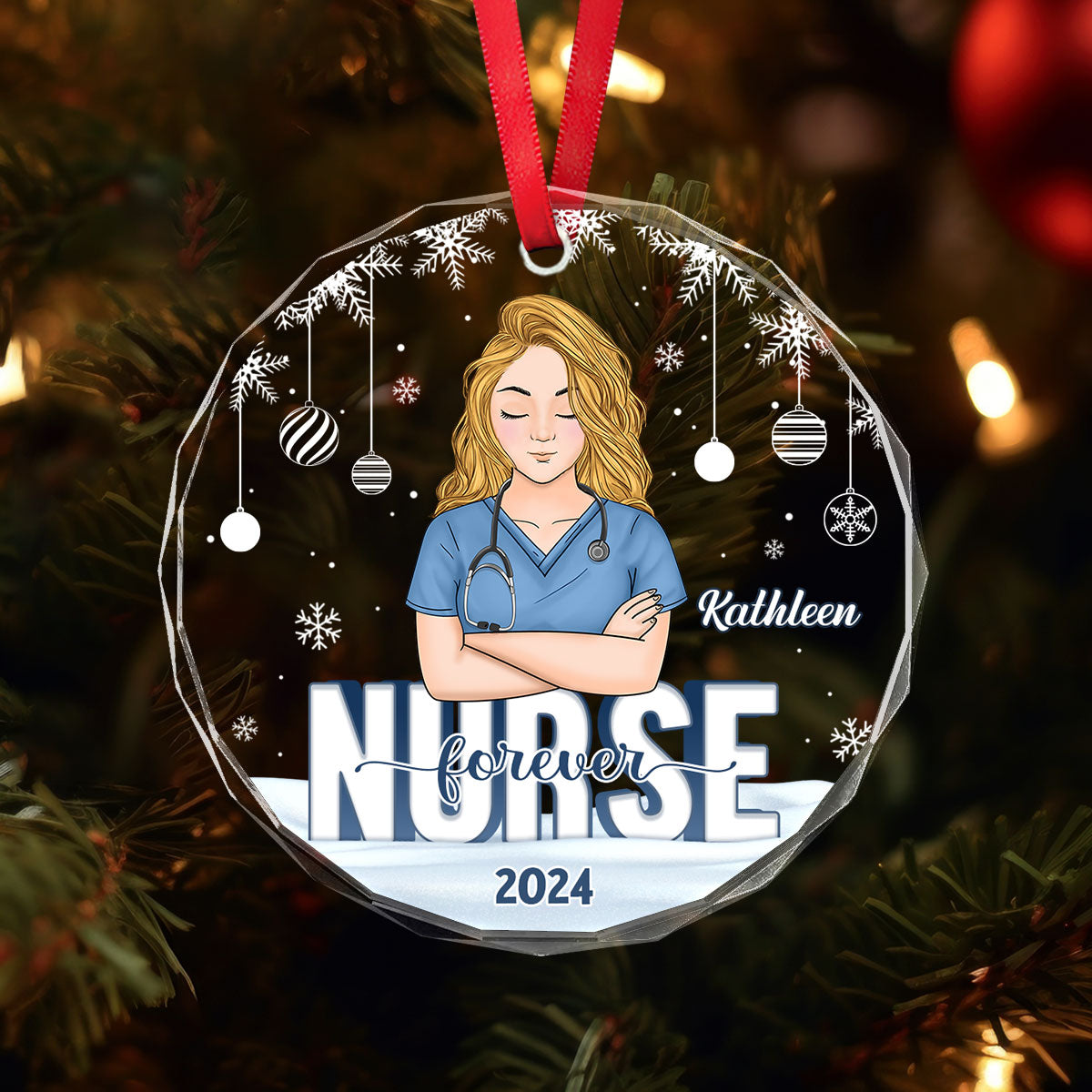 Nurse Forever - Personalized Nurse Circle Glass Ornament 