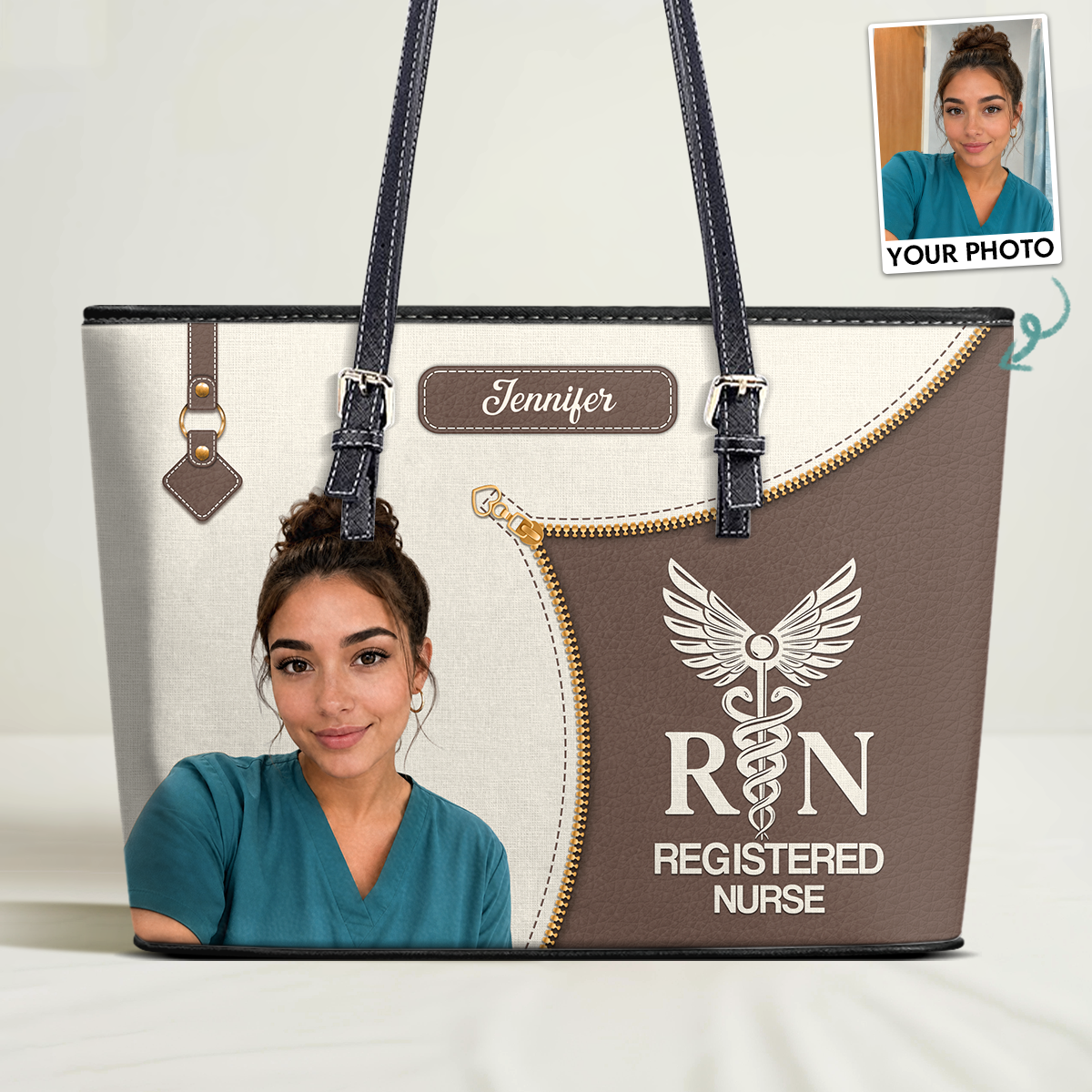Elevated Nurse Life Photo - Personalized Custom Nurse Leather Tote Bag