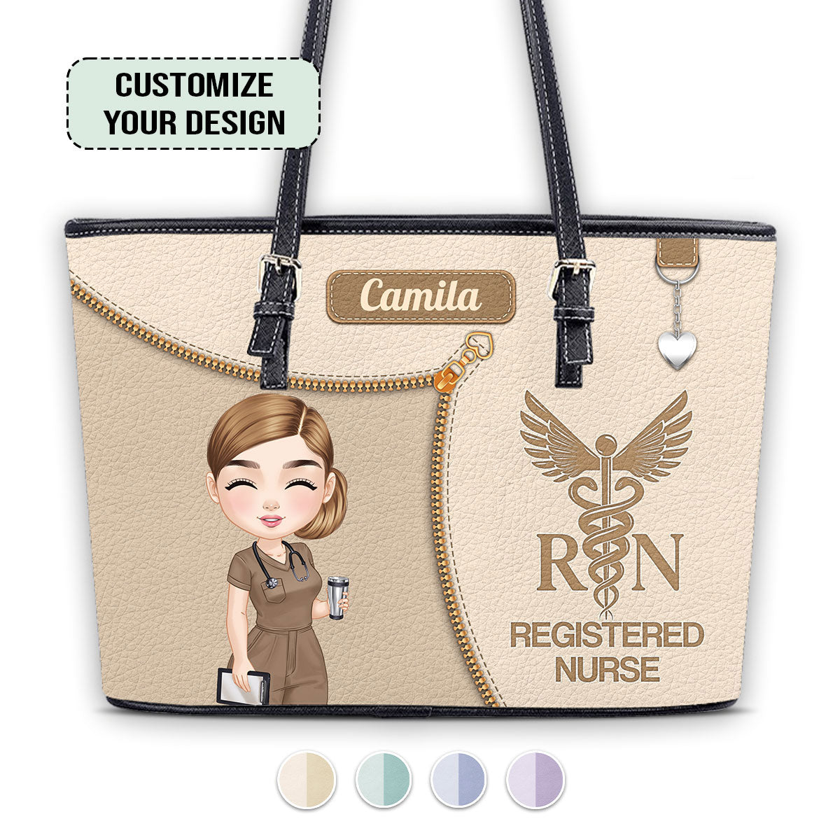 Watercolor Nurse - Personalized Custom Nurse Leather Tote Bag