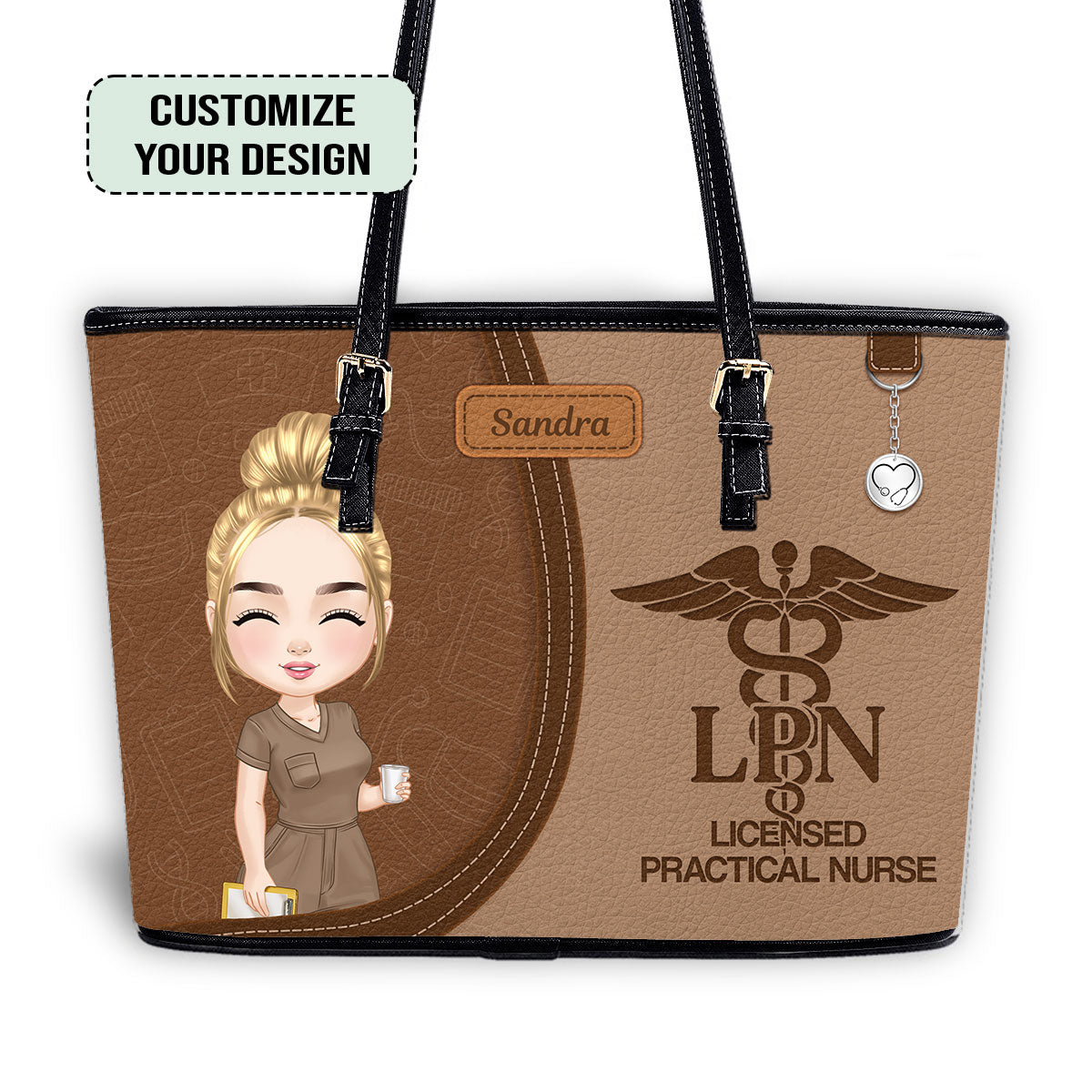 Warm Color Nurse - Personalized Custom Nurse Leather Tote Bag