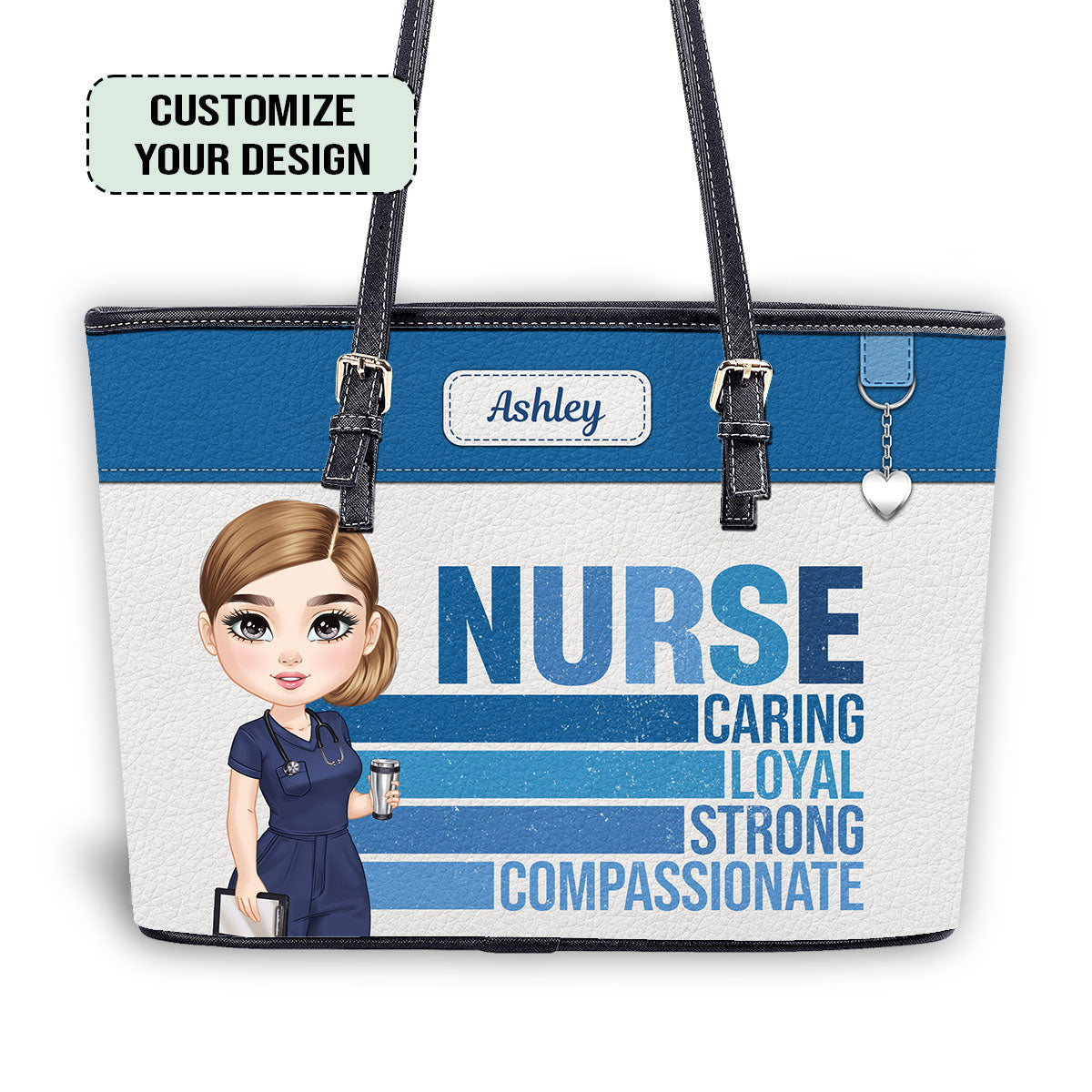 Caring Strong Nurse - Personalized Custom Nurse Leather Tote Bag