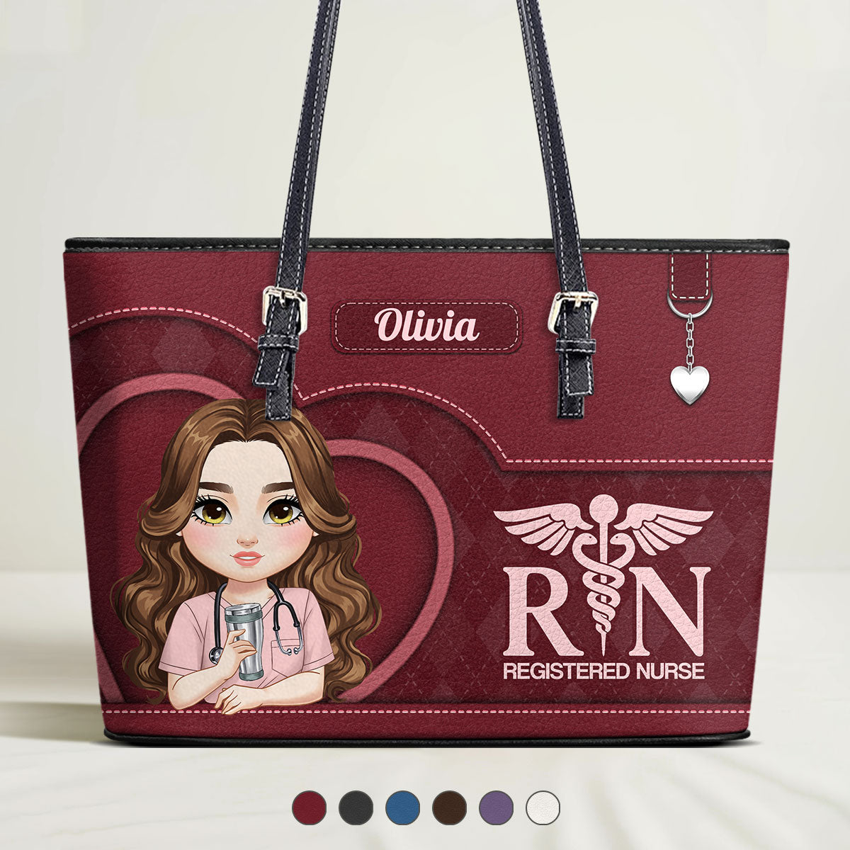 Nurse Plaid Heart - Personalized Custom Nurse Leather Tote Bag