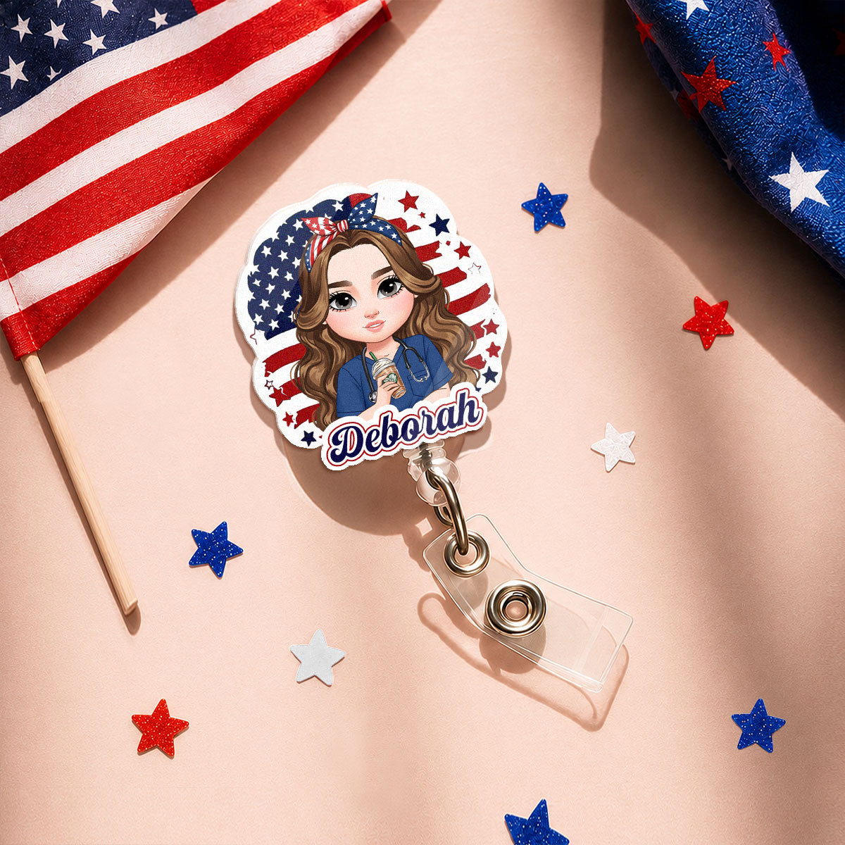 Patriotic Nurse Spirit - Personalized Nurse Badge Reel