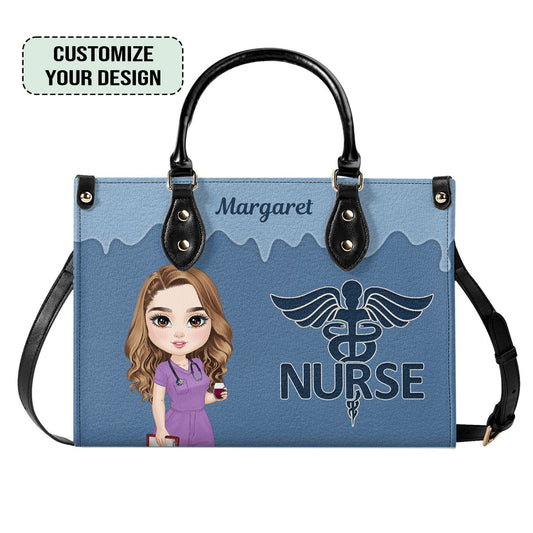 Kinda Awesome Nurse - Personalized Custom Leather Handbag