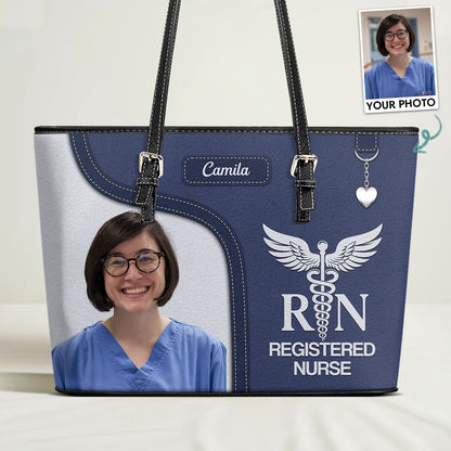 Graceful Nurse Style Photo - Personalized Custom Nurse Leather Tote Bag